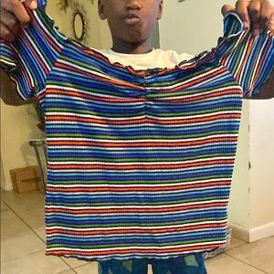 Ambiance Blue and Green Short Sleeve Tee Vibrant Stripes